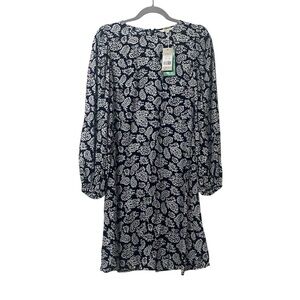 Boden Paisley Black White Crew Neck Long Sleeve Dress